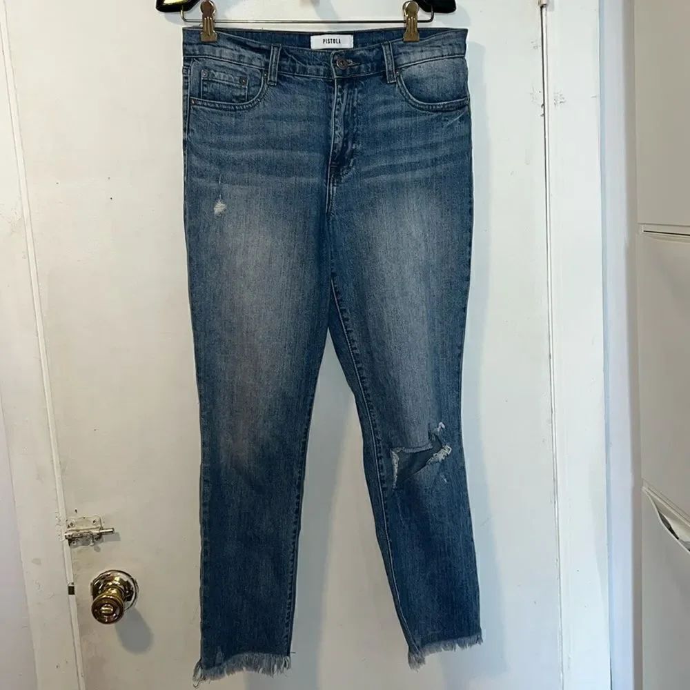 PISTOLA High-Rise Straight Crop Distressed Style Jeans-28